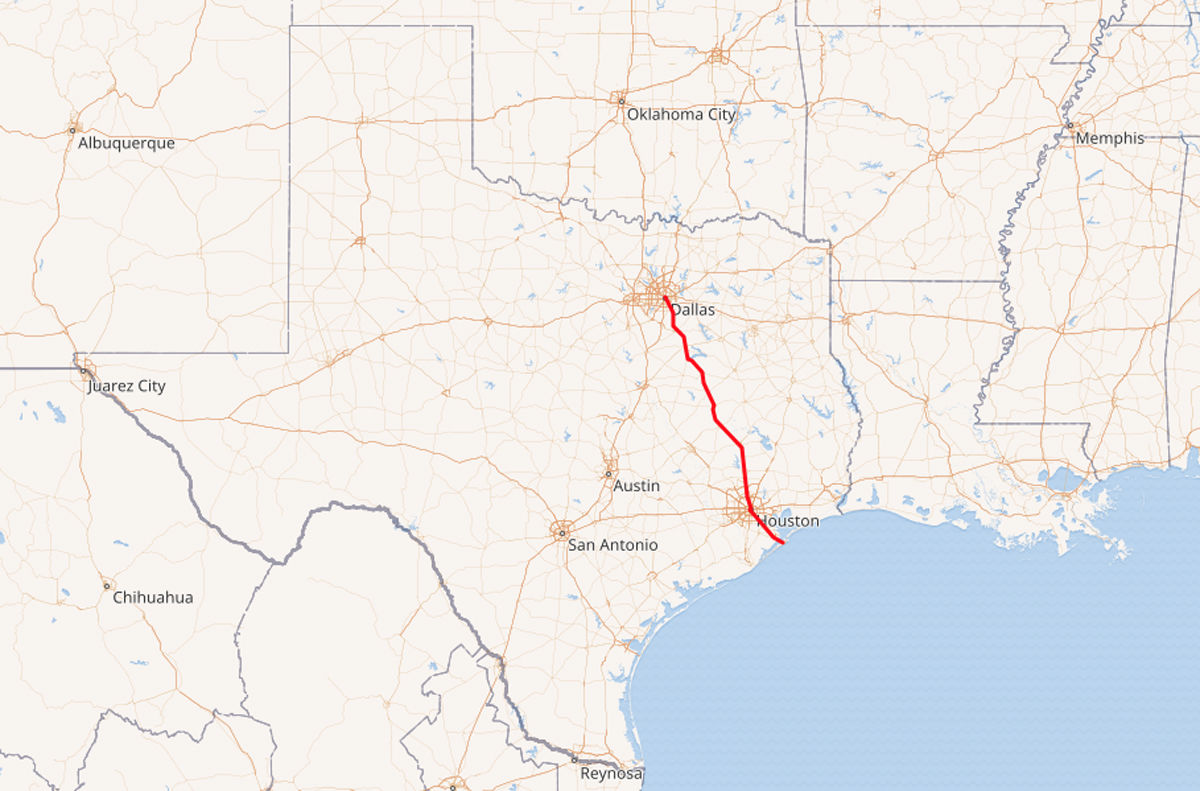 2. Interstate 45, 285 miles, 1.24 fatalities per mile